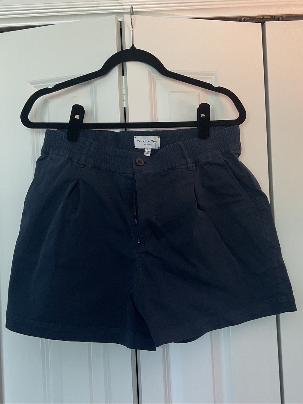 Michael Stars Navy Pleated Waistband Cotton Shorts
